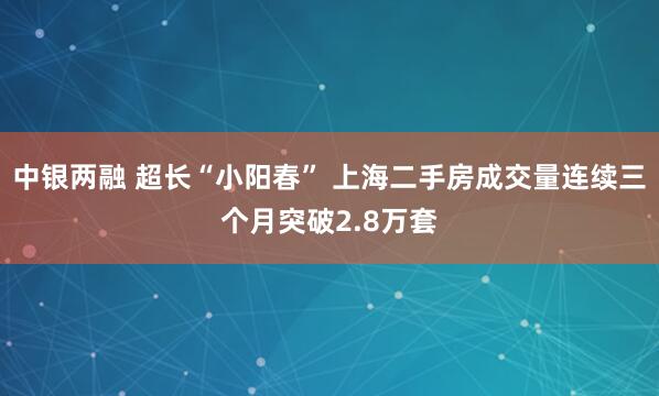 中银两融 超长“小阳春” 上海二手房成交量连续三个月突破2.8万套