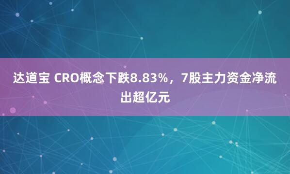达道宝 CRO概念下跌8.83%，7股主力资金净流出超亿元